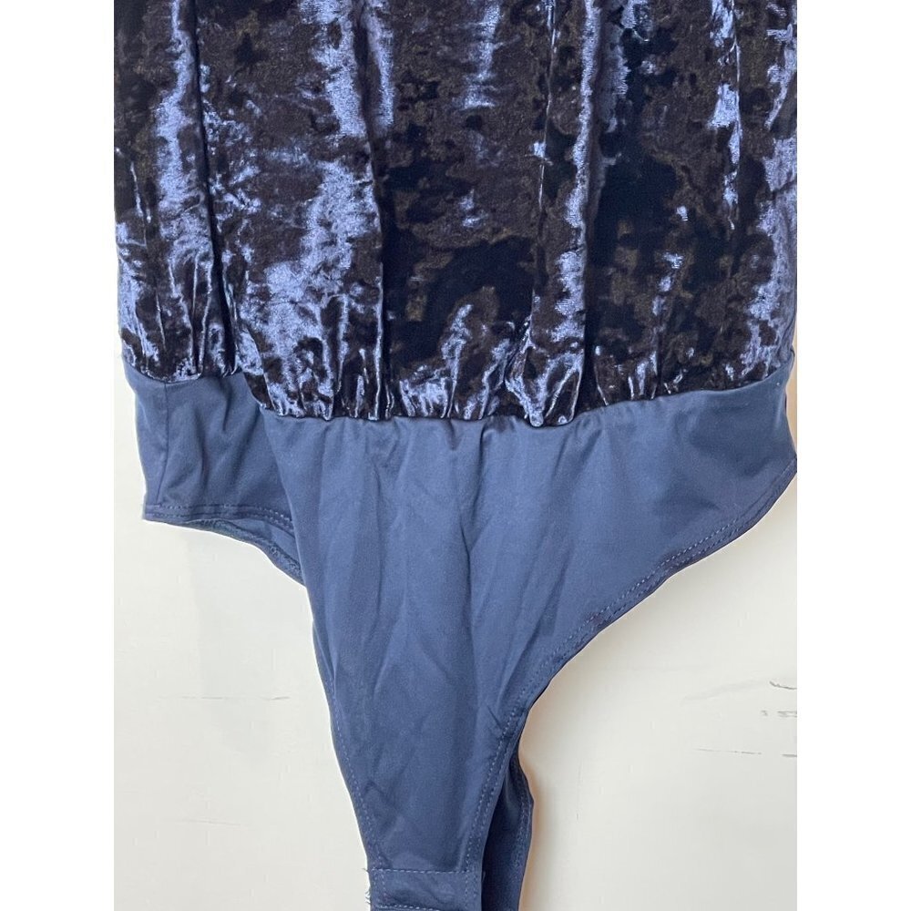 Greylin Navy Blue Velvet Spaghetti Strap Halter Neckline Clarissa Bodysuit XS - Picture 7 of 15